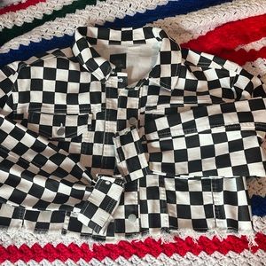 Checker denim cropped jacket